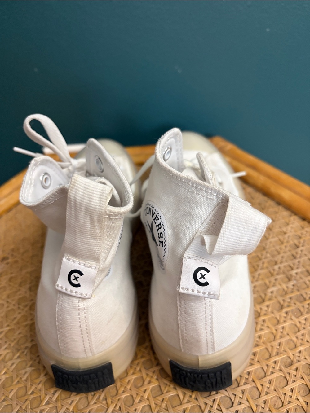 Converse High Top Sneakers in White with Cream Sole - Picture 4 of 8